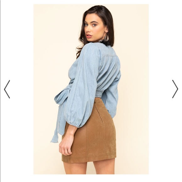 NWT FREE PEOPLE CHESTNUT LEATHER MINI SKIRT - Picture 5 of 7